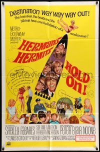 1p457 HOLD ON 1sh '66 rock & roll, great full-length image of Herman's Hermits performing!