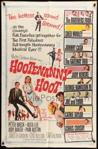 1p465 HOOTENANNY HOOT 1sh '63 Johnny Cash and a ton of top country music stars!