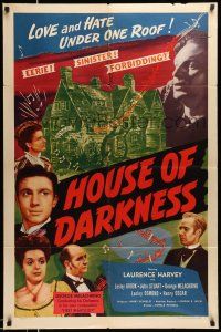 1p469 HOUSE OF DARKNESS 1sh '52 Laurence Harvey, English horror, love and hate under one roof!