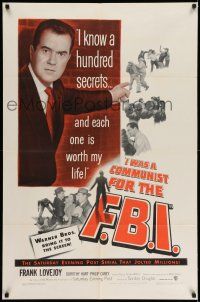 1p486 I WAS A COMMUNIST FOR THE FBI 1sh '51 Frank Lovejoy, red scare film noir!