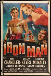 1p507 IRON MAN 1sh '51 Jeff Chandler in the ring, sexy Evelyn Keyes, boxing!