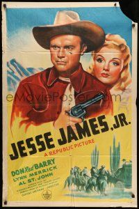 1p523 JESSE JAMES JR 1sh '42 wonderful western cowboy art of Don Red Barry, Lynn Merrick!