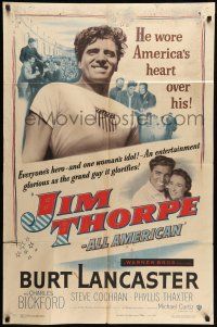 1p525 JIM THORPE ALL AMERICAN 1sh '51 Burt Lancaster as greatest athlete of all time!