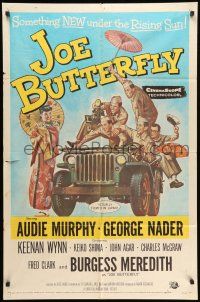 1p527 JOE BUTTERFLY 1sh '57 great artwork of Audie Murphy & soldiers flirting with girl in Japan!