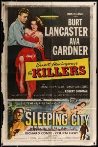 1p532 KILLERS/SLEEPING CITY 1sh '56 film noir double-bill, art of Lancaster & sexy Gardner!