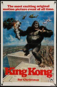 1p535 KING KONG teaser 1sh '76 John Berkey art of BIG Ape on the Twin Towers!