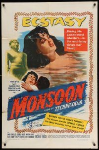 1p643 MONSOON 1sh '52 beautiful naked Ursula Thiess in the most daring picture ever filmed!