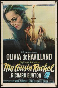 1p656 MY COUSIN RACHEL 1sh '53 striking artwork of pretty Olivia de Havilland & Richard Burton!