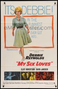 1p660 MY SIX LOVES 1sh '62 Debbie Reynolds in the funniest fix a girl ever got into!