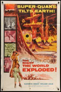 1p684 NIGHT THE WORLD EXPLODED 1sh '57 a super-quake tilts the Earth, wild disaster artwork!