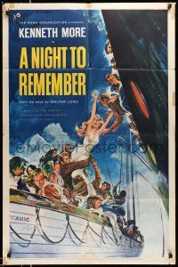 1p686 NIGHT TO REMEMBER 1sh '59 English Titanic biography, John Floherty Jr. art of tragedy!