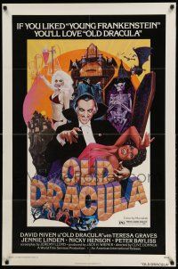 1p698 OLD DRACULA 1sh '75 Vampira, David Niven as the Count, Clive Donner, sexy horror art!