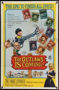 1p712 OUTLAWS IS COMING 1sh '65 The Three Stooges with Curly-Joe are wacky cowboys!