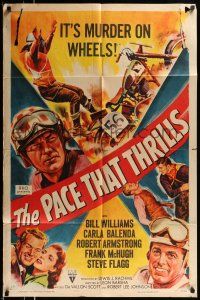 1p714 PACE THAT THRILLS style A 1sh '52 cool motorcycle racing art, it's murder on wheels!
