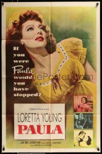 1p719 PAULA 1sh '52 really pretty Loretta Young had only gone half-way to love before!