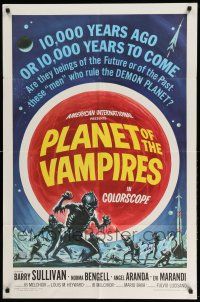 1p731 PLANET OF THE VAMPIRES 1sh '65 Mario Bava, beings of the future, great Reynold Brown art!