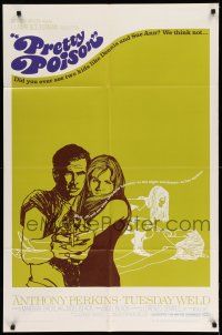 1p736 PRETTY POISON 1sh '68 cool artwork of psycho Anthony Perkins & crazy Tuesday Weld!