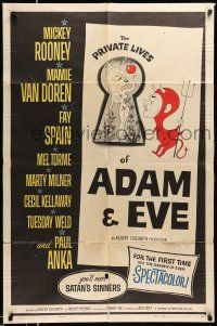 1p739 PRIVATE LIVES OF ADAM & EVE 1sh '60 wacky art of sexy Mamie Van Doren & devil Mickey Rooney!