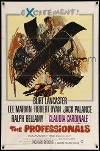 1p741 PROFESSIONALS 1sh '66 Burt Lancaster, Lee Marvin, Claudia Cardinale, Howard Terpning art!