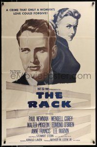 1p749 RACK 1sh R62 art of young Paul Newman & sexy Anne Francis, written by Rod Serling!