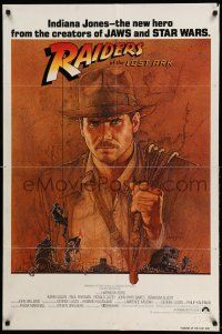 1p752 RAIDERS OF THE LOST ARK int'l 1sh '81 great art of adventurer Harrison Ford by Richard Amsel!