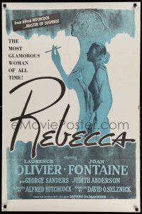 1p756 REBECCA 1sh R60s Alfred Hitchcock classic, close up of Laurence Olivier & Joan Fontaine!