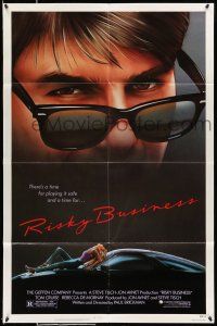 1p775 RISKY BUSINESS 1sh '83 great different art of Tom Cruise, car driving on sexy girls!