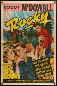 1p781 ROCKY 1sh '48 great portrait of Roddy McDowall and his dog!