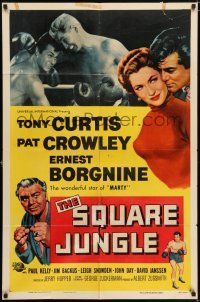 1p858 SQUARE JUNGLE 1sh '56 great artwork of boxing Tony Curtis fighting in the ring!