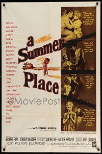 1p882 SUMMER PLACE 1sh '59 Sandra Dee & Troy Donahue in young lovers classic, cool cast montage!