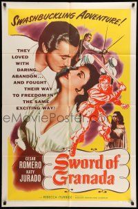 1p891 SWORD OF GRANADA 1sh '56 Cesar Romero, sexy Katy Jurado, furious adventure!