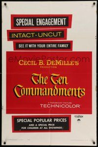 1p898 TEN COMMANDMENTS 1sh '56 rare special engagement poster, see it with your entire family!