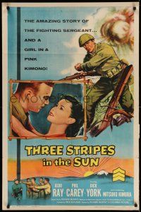 1p914 THREE STRIPES IN THE SUN 1sh '55 Aldo Ray hated all Japanese until Mitsuko Kimura, rare!
