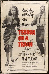 1p924 TIME BOMB 1sh '53 Terror on a Train, art of Glenn Ford & Anne Vernon in explosive action!