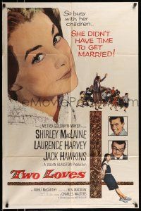 1p940 TWO LOVES 1sh '61 huge headshot art of Shirley MacLaine, Laurence Harvey, Jack Hawkins