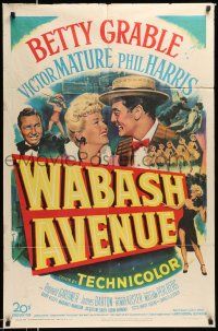 1p953 WABASH AVENUE style A 1sh '50 artwork of Betty Grable & Victor Mature smiling at each other!