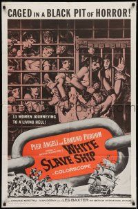 1p967 WHITE SLAVE SHIP 1sh '62 L'Ammutinamento, art of sexy caged women in a black pit of horror!