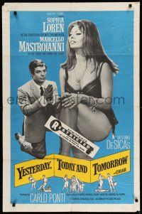 1p990 YESTERDAY, TODAY & TOMORROW 1sh '64 sexy Sophia Loren, Marcello Mastroianni, De Sica!