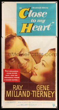 1r750 CLOSE TO MY HEART 3sh '51 Gene Tierney & Ray Milland adopt a child, romantic close up!