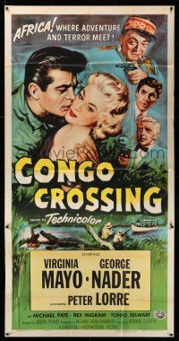 1r752 CONGO CROSSING 3sh '56 art of Peter Lorre pointing gun at Virginia Mayo & George Nader