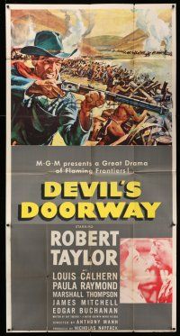 1r763 DEVIL'S DOORWAY 3sh '50 cool art of Robert Taylor aiming rifle, directed by Anthony Mann