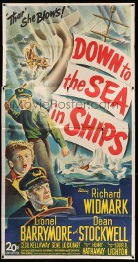 1r767 DOWN TO THE SEA IN SHIPS 3sh '49 Widmark, Lionel Barrymore, Dean Stockwell, stone litho!