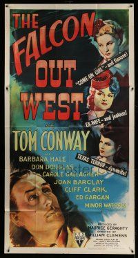 1r776 FALCON OUT WEST 3sh '44 great art of Tom Conway as The Falcon with three sexy suspects!