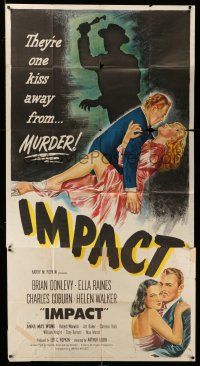 1r810 IMPACT 3sh '49 Brian Donlevy & Ella Raines are one kiss away from MURDER, cool noir art!