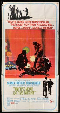 1r811 IN THE HEAT OF THE NIGHT 3sh '67 Sidney Poitier, Rod Steiger, Warren Oates, cool crime art!