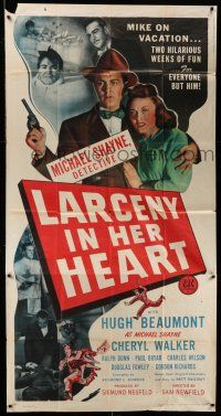 1r826 LARCENY IN HER HEART 3sh '46 Hugh Beaumont as detective Michael Shayne on vacation!
