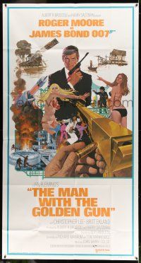 1r842 MAN WITH THE GOLDEN GUN 3sh '74 art of Roger Moore as James Bond by Robert McGinnis!