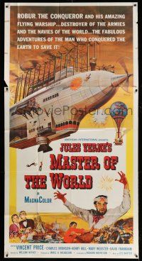 1r845 MASTER OF THE WORLD 3sh '61 Jules Verne, Vincent Price, cool art of enormous flying machine!