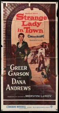 1r938 STRANGE LADY IN TOWN 3sh '55 art of Greer Garson, Dana Andrews & Cameron Mitchell!