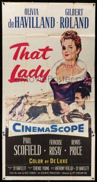 1r945 THAT LADY 3sh '55 Terence Young, art of Gilbert Roland & Olivia de Havilland with eyepatch!
